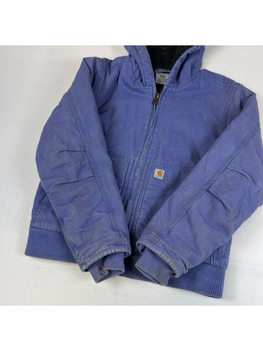 Carhartt Girls Size M 10-12 Purple Fleece Lined Hooded Zip Up Jacket Workwear - Picture 8 of 10